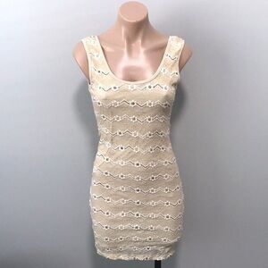 Body Central Bodycon Floral Cream Tan Dress Small